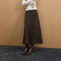 三彩2025冬季亮片针织裙高腰松紧半身裙A字裙长裙气质M 咖啡色 XL 170/76A