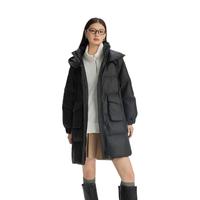 艾莱依(ERAL)羽绒服女士质感PU面料中长款羽绒服加厚连帽旷野美拉德防风外套 155【建议80-110斤】