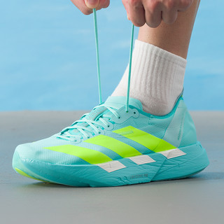 Adidas阿迪达斯男子跑步鞋ADIZERO耐磨缓震训练鞋轻质透气运动鞋 白/纯蓝绿色/碳黑 40.5