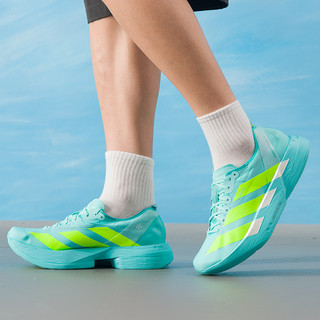 Adidas阿迪达斯男子跑步鞋ADIZERO耐磨缓震训练鞋轻质透气运动鞋 白/纯蓝绿色/碳黑 40.5