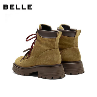 百丽（Belle）厚底大黄工装马丁靴女25冬新商场款厚底增高休闲短靴E4W2DDD5 土黄 37