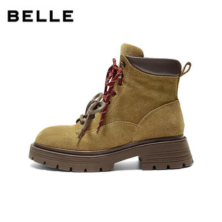 百丽（Belle）厚底大黄工装马丁靴女25冬新商场款厚底增高休闲短靴E4W2DDD5 土黄 37