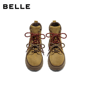 百丽（Belle）厚底大黄工装马丁靴女25冬新商场款厚底增高休闲短靴E4W2DDD5 土黄 37
