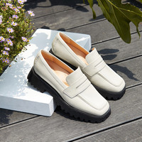 Clarks Stayso Edge潮思系列女鞋舒适透气复古方头简约时尚乐福 白色 261747074 38