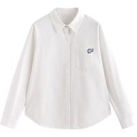 初语致敬艺术家油画刺绣衬衫女2025秋季百搭纯棉上衣 白色 S