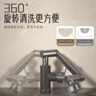 松鲸厨房水龙头洗脸盆不锈钢旋转机械臂卫生间浴室招财猫冷热面盆龙头 亮银【2档】冷热龙头+70CM软管