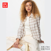 优衣库 女装法兰绒箱型衬衫/格纹空调衫美式复古479085 01 乳白色 S /155/80A