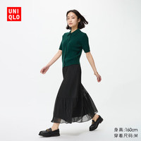 优衣库女装雪纺长裙层叠半身裙裙子偏短款480747 09 黑色 XS /150/60A