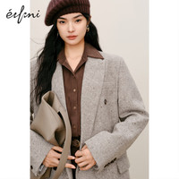 伊芙丽（eifini）【轻奢系列】伊芙丽老钱风高级感羊毛英伦休闲西装外套女 浅卡其 165/88A/L