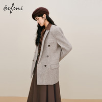 伊芙丽(eifini)【轻奢系列】伊芙丽老钱风高级感羊毛英伦休闲西装外套女 浅卡其 160/84A/M