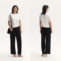 森马森柔棉|短袖t恤女短款纯色显瘦夏纯棉开叉上衣101324100019 本白10102 S