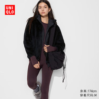 优衣库 女装长绒摇粒绒拉链茄克/长袖外套夹克470137 459794 470137/09黑色 XS /150/76A