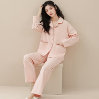 猫人仿棉舒适 春秋 长袖开衫 翻领套装 纯色女士加大码 家居服 温柔粉 2XL --【120-130】斤