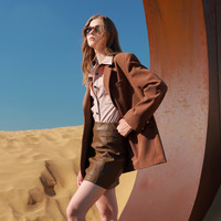 三彩2025冬季PU皮裙高腰半身裙A字裙显瘦短裙小皮裙百搭M 咖啡色 L 165/72A