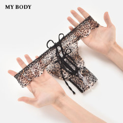 MY BODY mybody内裤女狂野性感蕾丝情趣闺房开裆低腰丁字裤 豹纹 1条 L