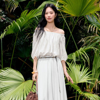 伊芙丽(eifini)蒋欣代言波点绣花一字肩衬衫小上衣女2025百搭显瘦上衣 本白色 XL 130-145斤