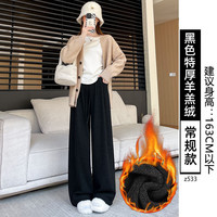 相伊恋人休闲裤女25年高腰显瘦春秋季宽松阔腿裤拖地小个子糯米直筒裤 经典黑【羊羔绒-常规/小个子】 XL 码【126-140斤】