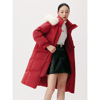 太平鸟冬季毛领长款羽绒服A1ACD4451 红色 XL