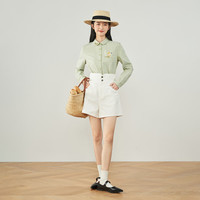 茵曼（INMAN）纯棉文艺刺绣衬衣2025春秋新款娃娃领百搭通勤长袖衬衫女上衣 春草绿