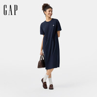Gap女装2025春季新款刺绣logo短袖圆领常规连衣裙腰部抽绳729216   亚洲尺码