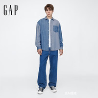 Gap男装2025春季新款纯棉常规长袖牛仔衬衫美版761043 中度水洗