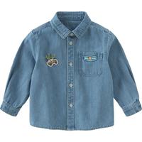 戴维贝拉男童牛仔衬衫2025秋装宝宝纯棉衬衣儿童洋气外套童装