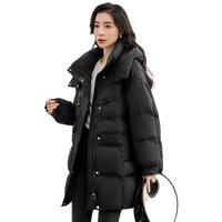 鸭鸭严选羽绒服女中长款2025年新款冬季时尚连帽韩版小个子收腰外套