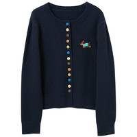 三彩2025冬季彩色单排扣小狗针织衫开衫外套圆领长袖百搭M 藏青色[付款15天内]发 L 165/88A