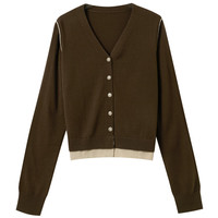 三彩2025秋季长袖针织衫V领开衫外套复古百搭小个子M 咖啡色[付款15天内]发 S 155/80A