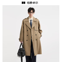 伯爵卓尔【发热&抗皱】高级定织双排扣通勤风衣男士长款外套2025秋装 月夜黑 【二代升级-发热 / 抗皱升级】 2XL