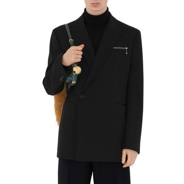 BURBERRY 男式纯色商务通勤拉链口袋带垫肩长袖西服