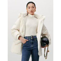 太平鸟女装羽绒服冬季毛领一手长简约宽松休闲百搭质感 米白 S