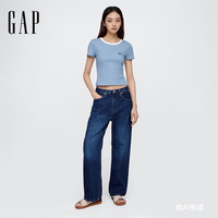 Gap女装2025春季新款刺绣logo撞色圆领修身短袖T恤上衣美版727444   美码  S亚洲码160/80A