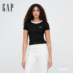 Gap 春季刺绣logo撞色圆领恤