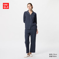 优衣库女装AIRism棉混纺睡衣/长袖家居起居服套装473795 69 藏青色 M /160/90
