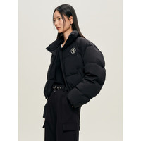 太平鸟女装羽绒服截短廓形女冬立领蓬松面包服美式学院 黑色1 S 