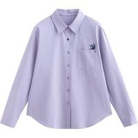 初语躲猫猫刺绣文艺衬衣女气质宽松洋气长袖衬衫上衣 浅紫色  L 