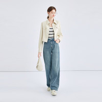 秋水伊人经典小翻领直筒短外套春秋女装宽松小个子上衣 米色 XL