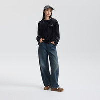 李 Lee25秋冬宽松版圆领刺绣Logo复合灯芯绒连肩袖男女同款卫衣 黑色（尺码偏大，拍小一码） XS