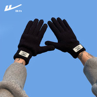 回力手套冬季男保暖手套加绒厚骑行手套防风寒冻触屏手套户外棉手套女 黑色