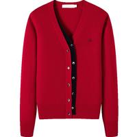 Navigare意大利小帆船纯羊毛女士毛衣秋冬宽松V领开衫假两件保暖羊毛衫女 布莱肯红/兰 XL