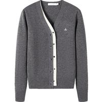 Navigare意大利小帆船纯羊毛女士毛衣秋冬宽松V领开衫假两件保暖羊毛衫女 暗岩灰/白 M