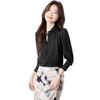 匆蒙雪纺衬衫女2025春夏polo领女士衬衫亲肤免烫抗皱职业装女休闲面试 黑色衬衫 【时尚简约polo领】 L