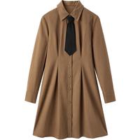 太平鸟学院风衬衫连衣裙女秋冬咖色收腰显瘦连衣裙 棕色 M