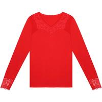 夏.娃.之.秀打底衫女纯色长袖打底衣女士可外穿百搭显瘦亲肌底女士上衣 大红 L