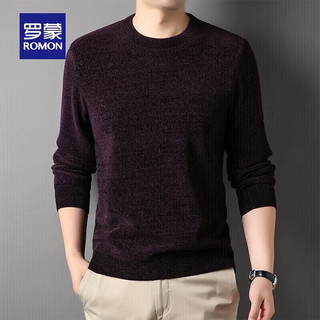 罗蒙（ROMON）雪尼尔圆领加绒加厚针织衫男秋冬中青年男士商务休闲打底衫毛线衣 3Z5340011酒红【雪尼尔】 4XL (195) 190-210斤