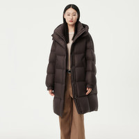 坦博尔2024冬季休闲时尚百搭可脱卸帽中长款羽绒服女TBF330736A 巧克力 XS (155)