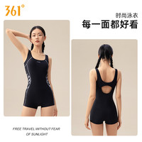 361°361泳衣女连体平角专业竞速游泳馆训练运动泳衣大码2025 3XL 黑白色【无袖平角 UPF50+】
