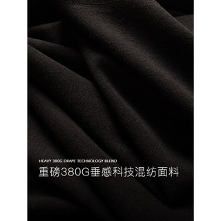 William fox&sons威廉福克斯重磅380G垂感科技混纺面料升级狐狸刺绣长袖T恤打底衫 黑色 XL/180