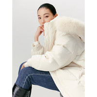 太平鸟女装羽绒服冬季毛领一手长简约宽松休闲百搭质感 米白 XXL